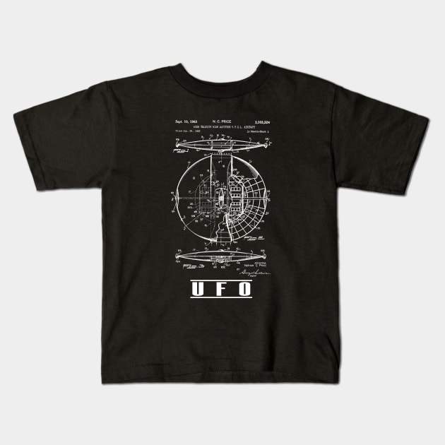 Flying Saucer UFO Spaceship Patent Print 1963 Kids T-Shirt by MadebyDesign